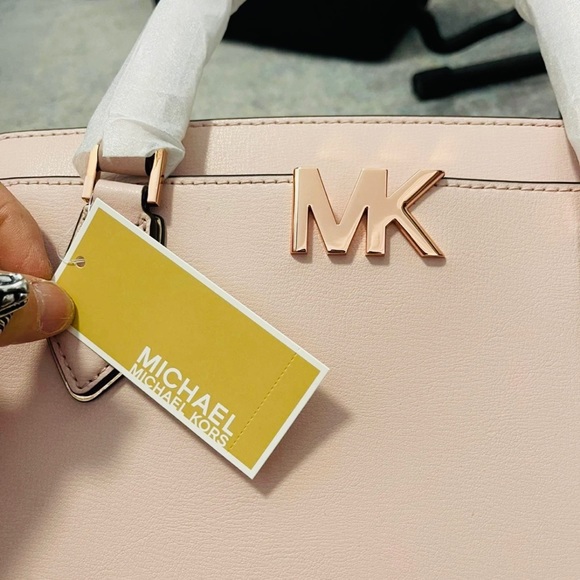 NWT Michael Kors Mott Large Saffiano Leather Satchel Bag In Power Blush Color - Picture 5 of 12